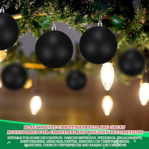 Wettarn 50 Pcs 4 Inch Christmas Ball Ornaments with Lid Rope, Black