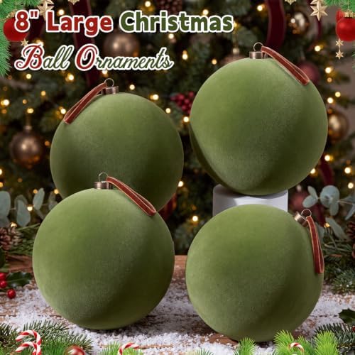 Weysat 6 Pcs 8 Inch Giant Velvet Christmas Ball Ornaments, Olive Green