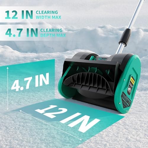 Garvee 12" Snow Blower Cordless - Snow Shovel for Driveway, 16.5 ft Snow Throwing Distance, 20V 1 * 4.0Ah Battery & Quick Charger, Adjustable Handle, for Walkways Deck Stair Snow Removal