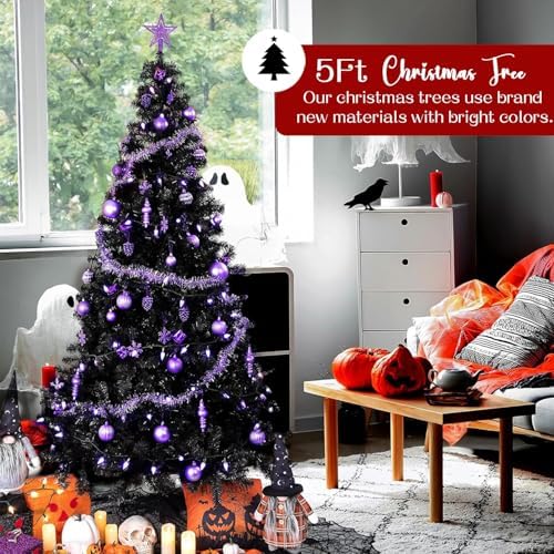 5ft Black Artificial Christmas Tree,Arbol de Navidad Fake Xmas Tree