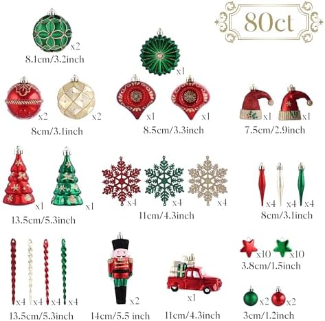 Valery Madelyn 80ct Christmas Tree Decorations Ball Ornaments Set