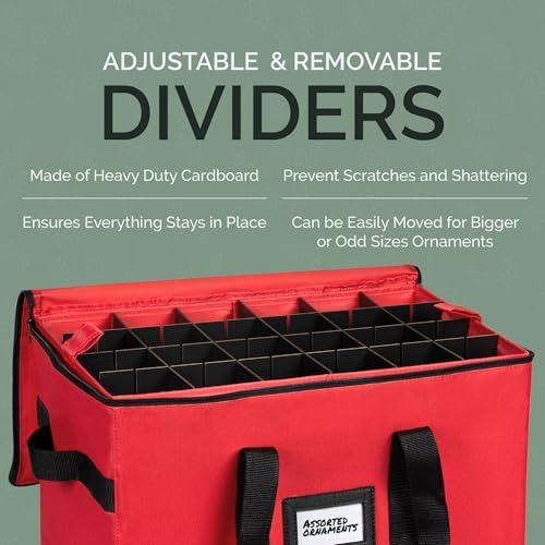 Christmas Ornament Storage Container,Box Stores Up to 96, Adjustable Dividers, Large Organizer Bin to Protect and Store Holiday Décor