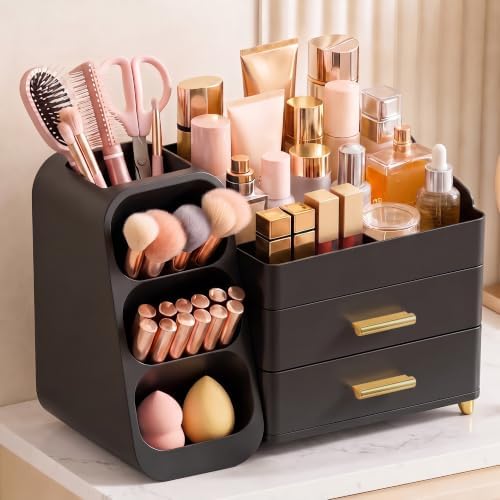Large Capacity Makeup Organizer Countertop with Makeup Brush Holder for Vanity, Thickened Material, Bathroom Countertop Organizer Skin Care Perfumes Storage, Teen Girl Gifts for 12-23 Year