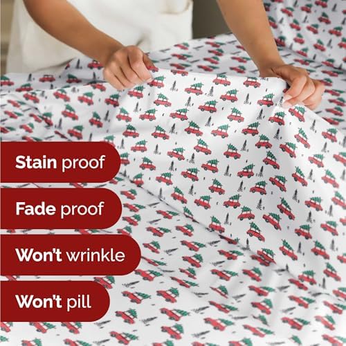 Christmas Sheet Set, Christmas Cars, Holiday Xmas Bedding Set - Twin Size