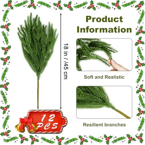 12 Pcs 18 Inch Real Touch Norfolk Pine Stems