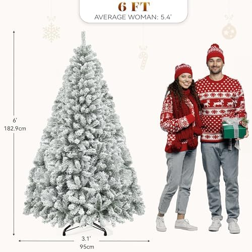 YITAHOME 6ft Snow Flocked Artificial Christmas Tree with 880 Branch Tips