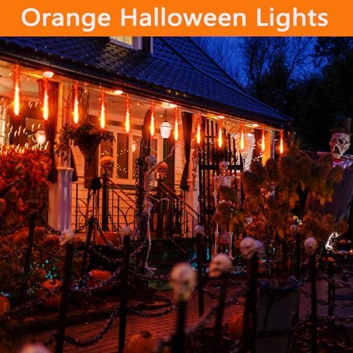 Halloween Yard Decorations: Orange Meteor Shower Lights for Outdoor Decor