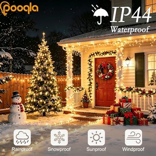 Pooqla 200 LED Warm White Christmas Lights Outdoor String Lights, 66 ft