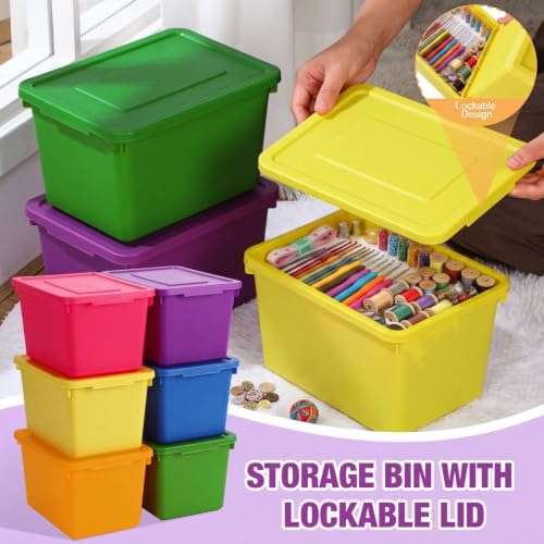 Potchen 6 Pack Small Stackable Storage Bins with Lids, Colorful