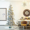 Glitzhome Christmas Tree with Lights, 8ft Deluxe Flocked Artificial Prelit Christmas TRE with 1523 PE&PVC Branch Tips, Majestic Frostfall Fir Hinged Xmas Tree w/450 Warm White Lights, Easy Assembly