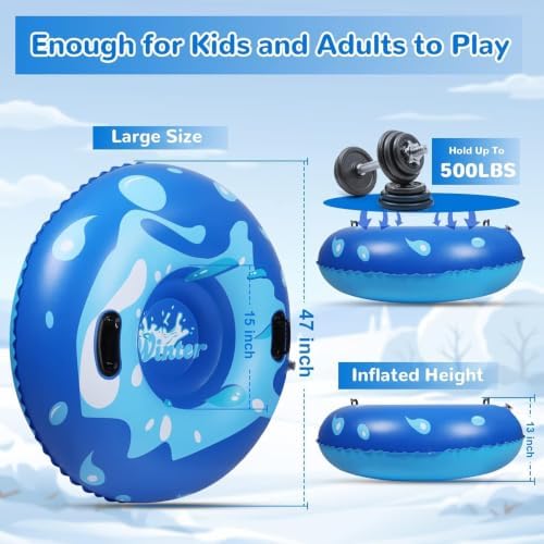 Snow Tube, WOLKEK 40 Inch 2Pack / 47 Inch 1Pack Snow Sled for Kids and Adult, Thickened Heavy Duty Hard Bottom Sleds for Snow with Handles, Winter Toys for Outdoor Sledding Snow Tube Sports