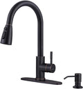 Oil-Rubbed Bronze Kitchen Faucet with Soap Dispenser, WOWOW Stainless Steel Kitchen Faucets for Sink, Pull Down Kitchen Faucet Single Handle High Arc Kitchen Sink Faucet with Deck-Plate