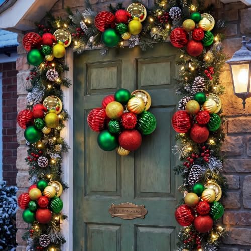 4 Set Large Red Green Gold Christmas Ball Cluster Fabric Ball Ornament