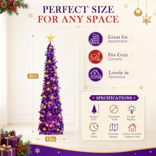 5FT Pop Up Christmas Tree with Lighted Top Star for Christmas Decorations