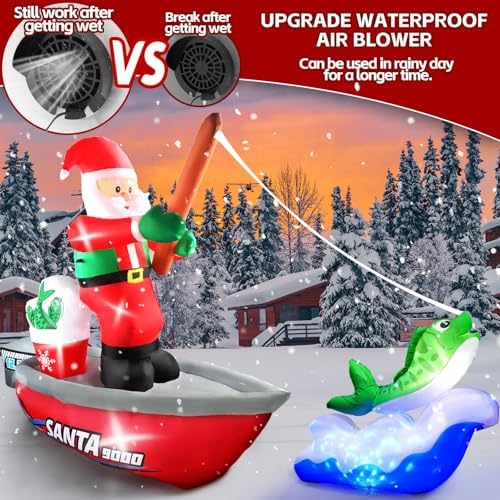 Kalolary 15FT Long Christmas Inflatables Fishing Santa Claus