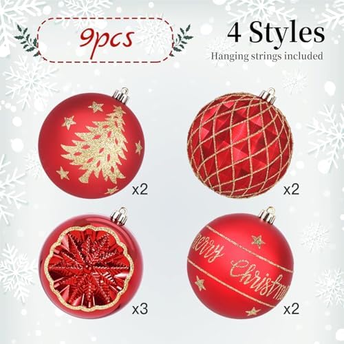 SHareconn 100MM/4 Inch 9PCS Large Christmas Balls Ornaments, Red and Gold
