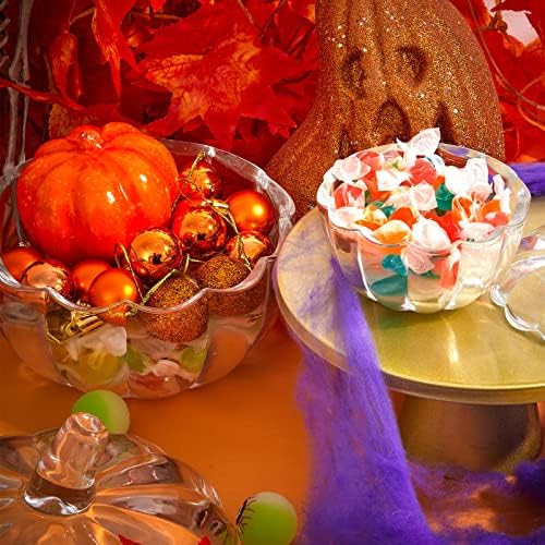 2 Pcs Glass Pumpkin Candy Jar with Lid Halloween Fall, 70 Oz,20 oz, Clear