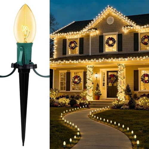 C9 Christmas Lights Outdoor,25.7 Ft 20 Bulbs Christmas Pathway Lights Clear