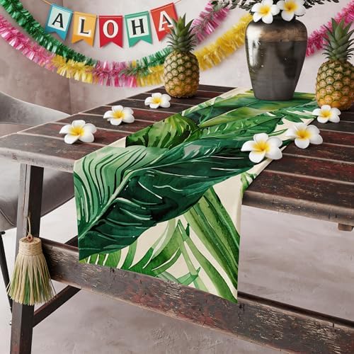 Luau Party Decorations - Palm Leaves Table Runner | Love Island Hawaiian Theme Party Decorations for Summer - Tropical Beach Backdrop Decor Birthday Party Supplies Favors for Home Kitchen Dining