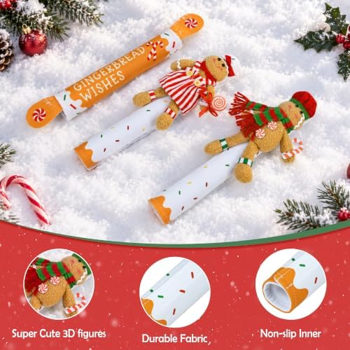Mosoan Christmas Decorations Indoor Set of 4 Christmas Refrigerator Fridge Door Handle Covers, Gingerbread Man Christmas Kitchen Decor Appliance Handle Covers Decorations Xmas Holiday Decor