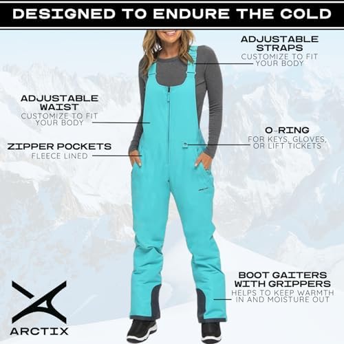 Arctix Women's Essential Insulated Ski Bibs, Water Resistant Snow Pants for Skiing & Snowboarding
