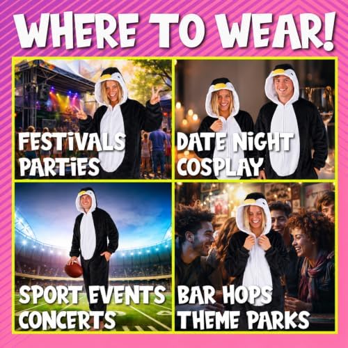 Funziez! Slim Fit Adult Onesie - Animal Costume - Plush Unisex Halloween One Piece Cosplay Suit for Women and Men
