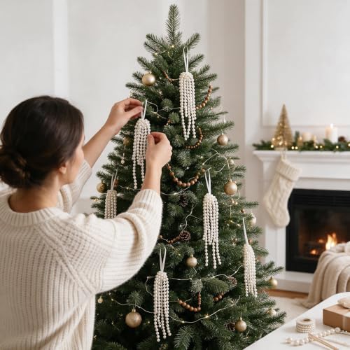 DIYDEC 18PCS Pearl Christmas Tree Ornaments 6in Hanging Tassel Decor