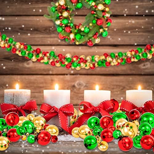 Whaline Christmas Ball Garland Ball Ornament 6ft Bauble Garland Christmas Tree Ball Decoration Shatterproof Ball Ornaments for Xmas Party Supplies, Indoor Outdoor Home Office, Red Green Gold