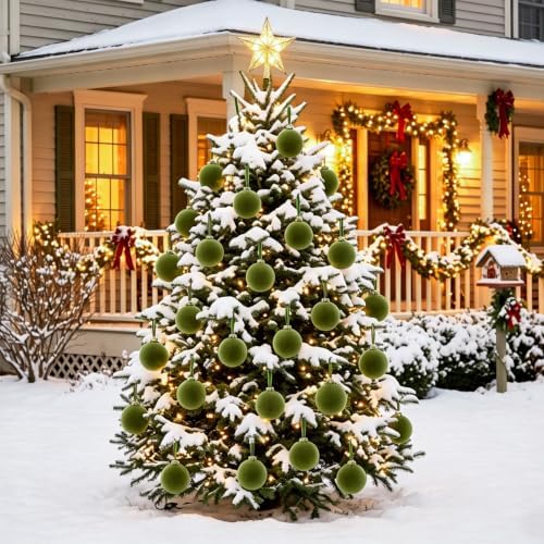 15 Pcs Green Velvet Christmas Ball Ornaments,3.15 Xmas Hanging Ornaments