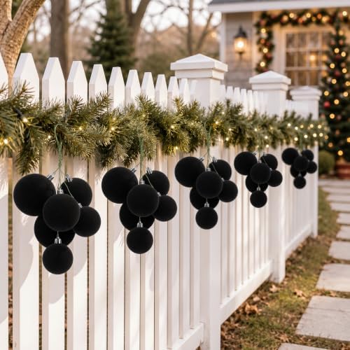 Roowest 4 Sets Large Black Velvet Christmas Ball Clusters Ornaments Decor