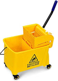 Nightcore Commercial Mop Bucket and Side Press Cleaning Wringer Portable Trolley On Wheels,All-in-one Tandem Floor Cleaning,Wavebrake. Ideal for Household,Commercial (21 Quart)