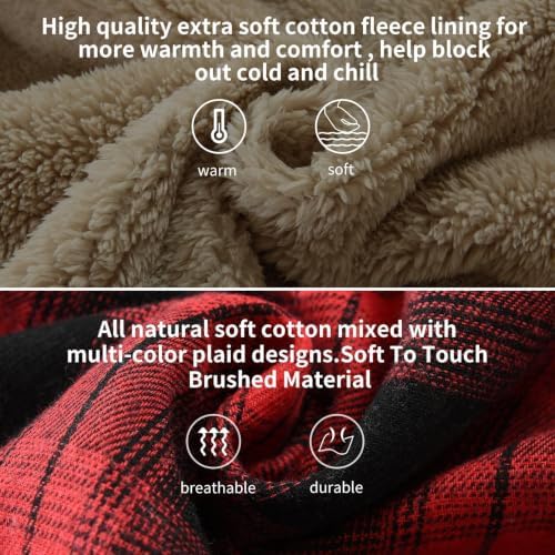 Elesuit Men's Full Zip Fleece Flannel Jacket Shirt Plaid Cotton Hoodie Coat