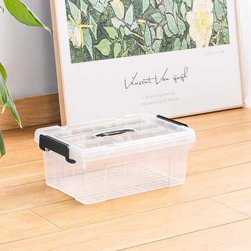 Cetomo Lidded Storage Bin with Handle, Storage Bins with Lid, Organizing Container with Secure Latching Buckles, Stackable and Nestable, Plastic, 18 Quart-6 Pack, Clear