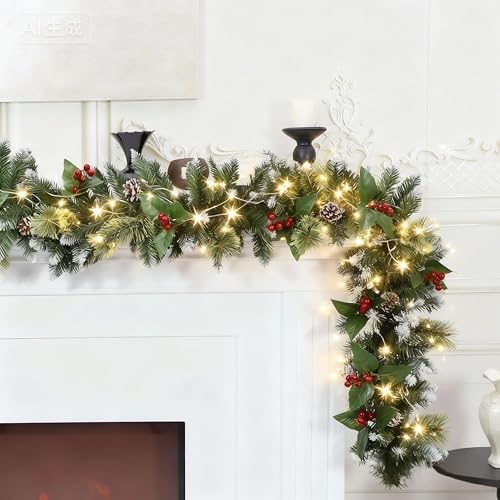 HipTree 9FT Christmas Garland with Lights for Mantel with Timer