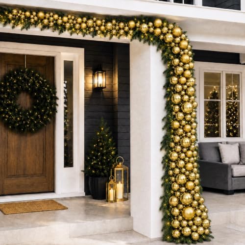 Sosation 29.5Ft Christmas Ball Ornament Garland, Gold, Glossy Matte