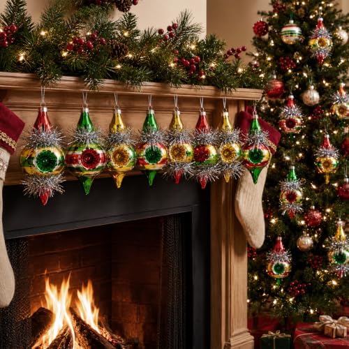 Soulchen 8 Pcs Vintage Glass Christmas Tree Drop Finial Ornaments for Tree