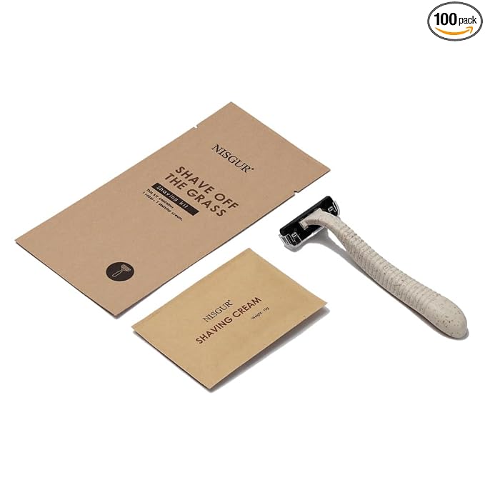 Men's Disposable Shaving Cream and Razor Kit Kraft Paper Individually Wrapped 100 PCS Hotel Shaving Kit Hotel Supplies and Toiletries Bulk