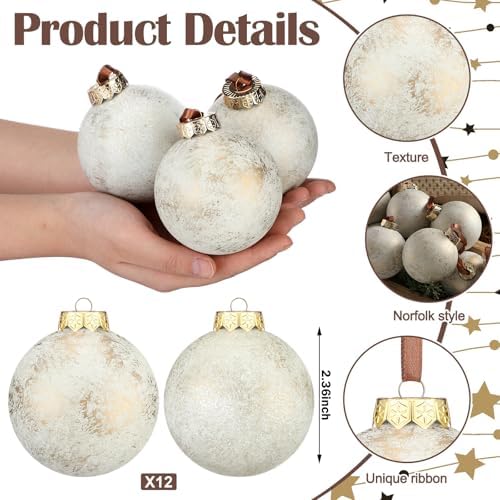 Yunlly 12 Pcs Neutral Christmas Ornament, Ivory White, 3.15''
