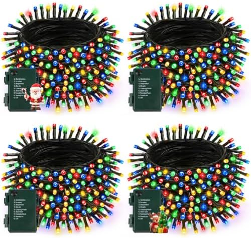 4 Pack 400 LED Battery Operated Christmas Lights, String Lights Multicolor