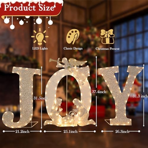 7 FT Lighted Christmas Joy & Nativity, Pre‑Lit Outdoor Yard Decor