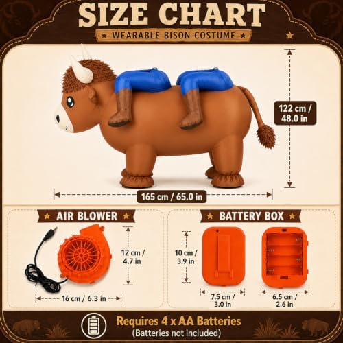 Inflatable Highland Cow Costume, 2 Person Ride-On Cow Outfit for Adults