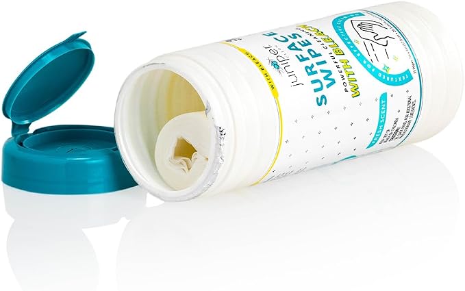 Juniper CLEAN 1 Pack Surface Cleaning Wipes with Bleach, All-Purpose Cleaner for Bathroom, Kitchen, Office, 35 Count Canister, 7.5" x 7" Sheet, Fresh Scent, Lint Free & Durable