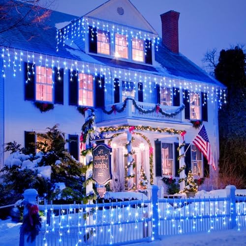 66FT Icicle Lights for Outside 640 LED Blue and White Christmas Lights