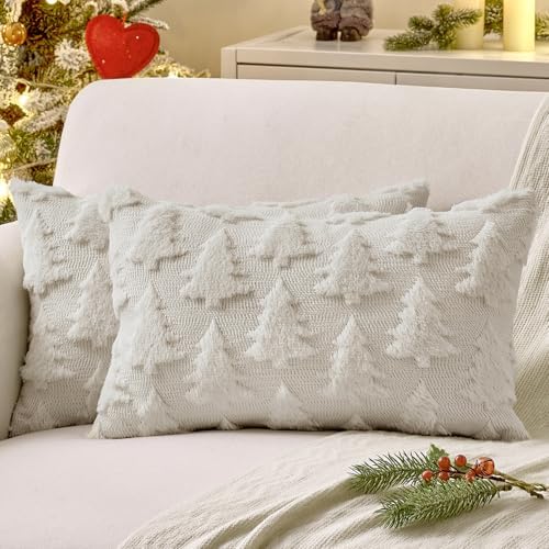 MIULEE Christmas Throw Pillow Covers Cream White Set of 2 12x20 Lumbar