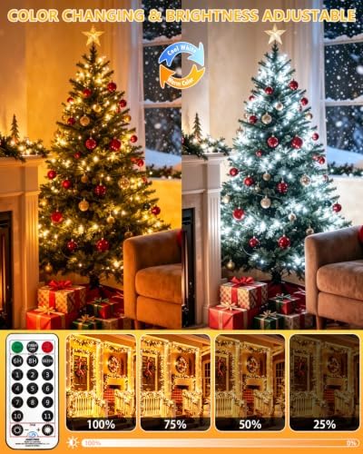 2 Pack 200LED Christmas Lights Indoor Outdoor Warm White to Cool White