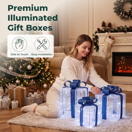 Christmas Decorations,Set of 3 Christmas Lighted Gift Boxes