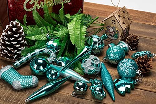 54 Pieces Assorted Christmas Ornaments Tree Decoration Baubles in Gift Box (Turquoise Blue, Gift Box)