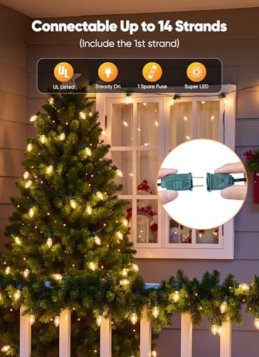 Minetom Christmas Lights Outdoor, 50Ft 50 LED C9 String Lights, Warm White