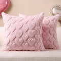 Softalker Pink Heart Pillow Covers 18 x 18 Inch Set of 2, Spring Summer Soft Faux Fur Cushion Covers, 3D Embroidered Pillow Cases for Girl's Room Decor
