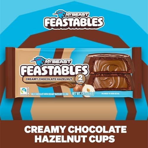 MrBeast Feastables Hazelnut Cups Milk Chocolate, 24 Count, 2-Cup Packs